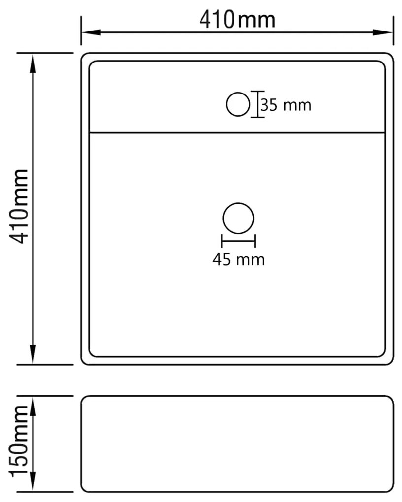 Lavatório luxuoso quadrado 41x41 cm cerâmica preto mate