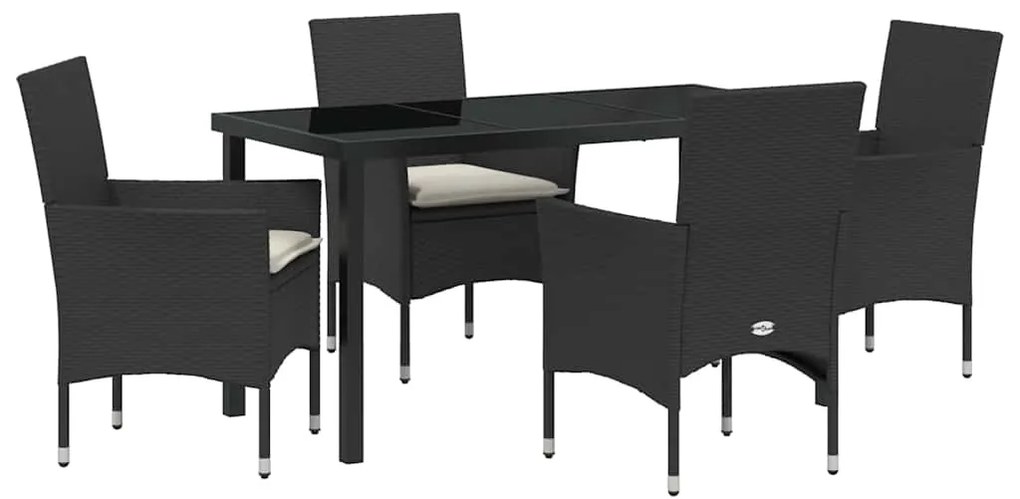 Conjunto de Jantar de Jardim com 5 Peças - Almofadas Pretas de Rattan