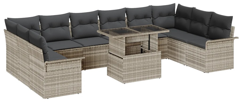 Conjunto de Sofá de Jardim de 11 Peças vidaXL com Almofadas Cinza Clar