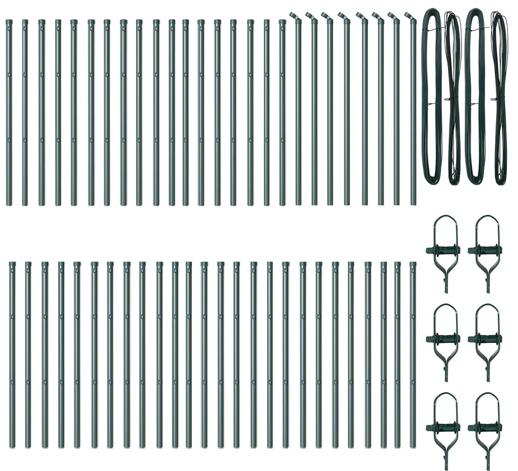 Postes de Cerca vidaXL 52 pcs Verde Ø32 mm 80 cm Aço Galvanizado