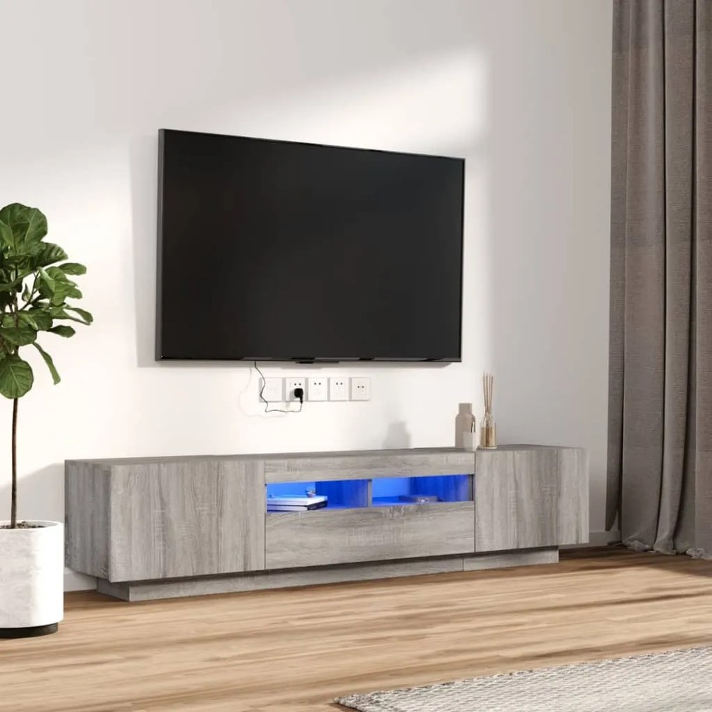 vidaXL Conjunto móveis de TV 2 pcs c/ LEDs madeira cinzento-claro