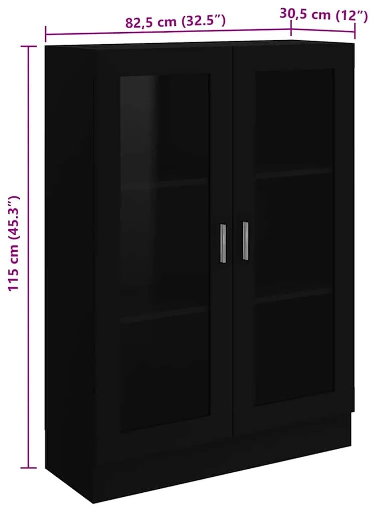 Armário vitrine 82,5x30,5x115 cm derivados de madeira preto
