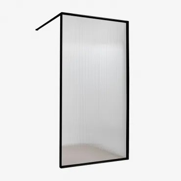 Mampara De Duche Fixa Com Vidro Temperado De 5 Mm E Alumínio Trafalgar Preto Mate & Canelado Transparente & 100x195 Cm - Sklum
