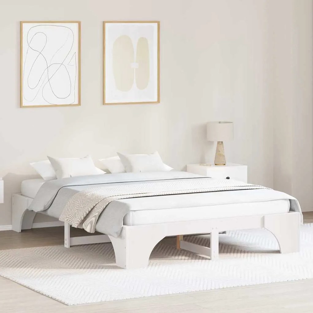 vidaXL Cama Branca 160x200 cm de Madeira de Pinho Maciça