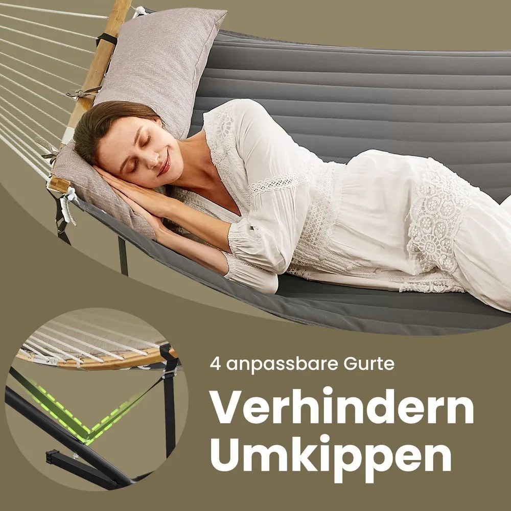 Cama Rede decanso Jardim com armação metálica para rede, capacidade de carga até 200 kg Cinzento