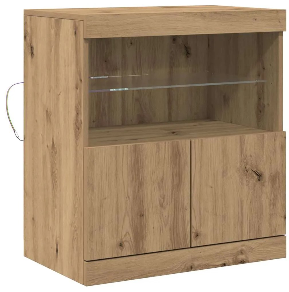 Sideboard vidaXL com Luzes LED Carvalho Artesanal 60x37x67 cm