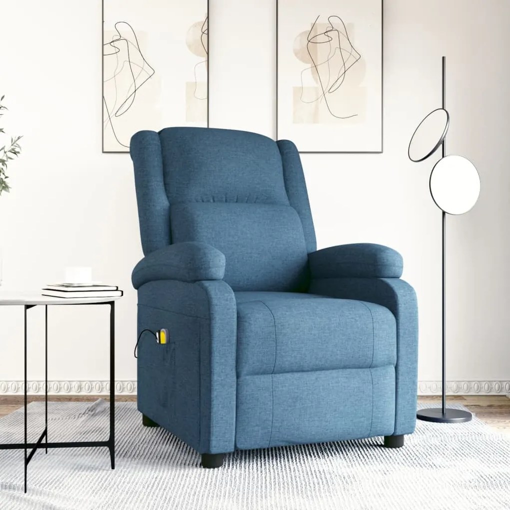 vidaXL Poltrona de massagens tecido azul