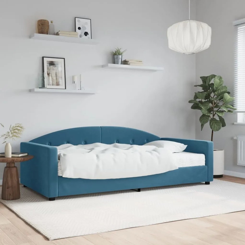 Sofá-cama com colchão 100x200 cm veludo azul