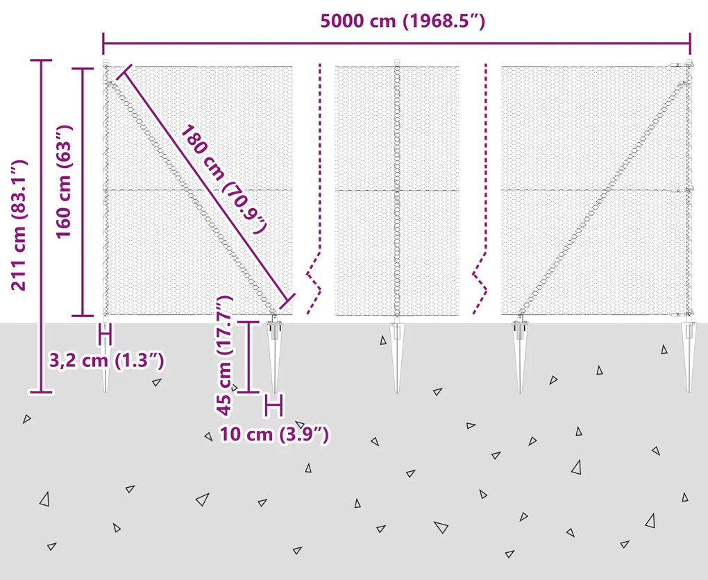 Cerca Hexagonal vidaXL Cinza 1,6x50 m Aço