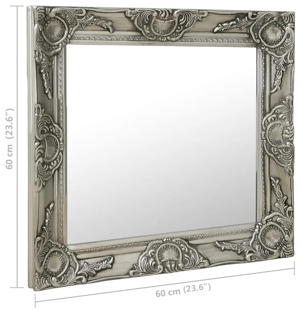 Espelho de parede estilo barroco 60x60 cm prateado