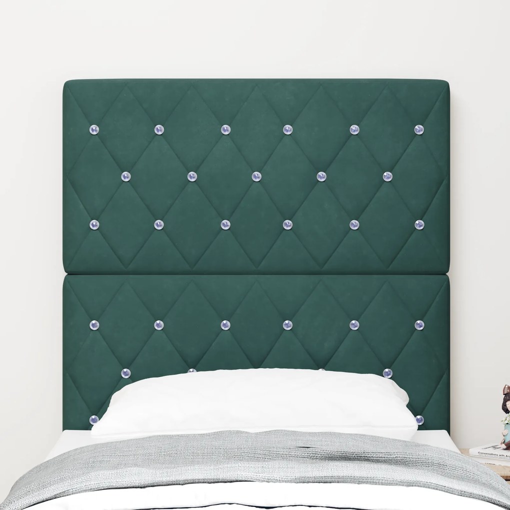 Cabeceira vidaXL com Botão de Cristal Estofada Verde Escura 80 cm Velu