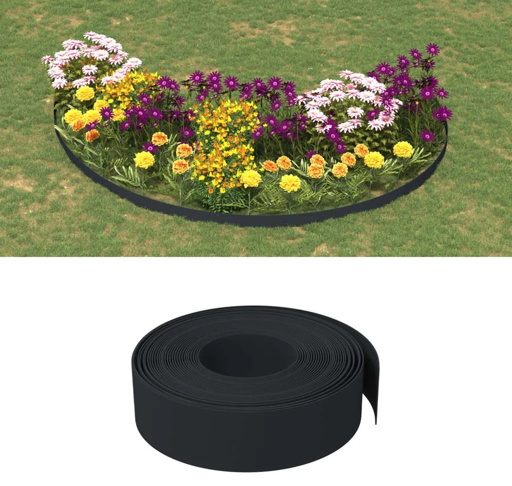 vidaXL Bordas de jardim 5 pcs 10 m 15 cm polietileno preto