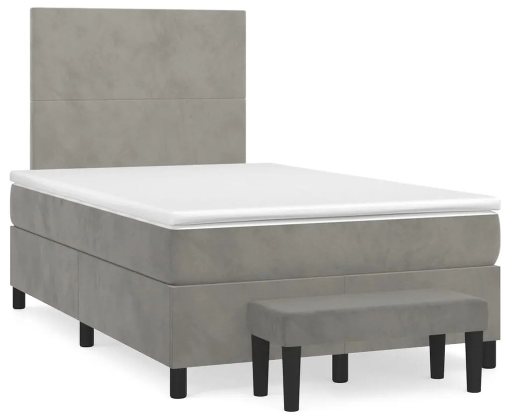 vidaXL Cama boxspring com colchão 120x190 cm veludo cinzento-claro