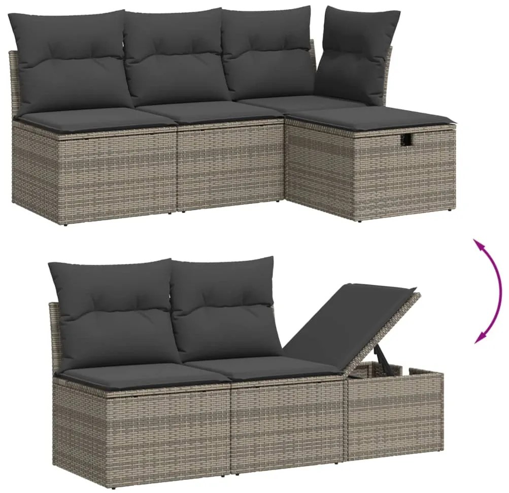 9 pcs conjunto sofás p/ jardim com almofadões vime PE cinzento