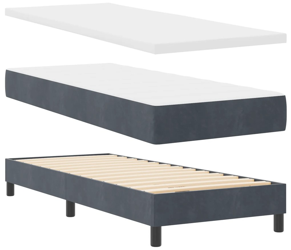 Cama Box Spring com Colchão Cinza Escuro 80x200 cm Veludo