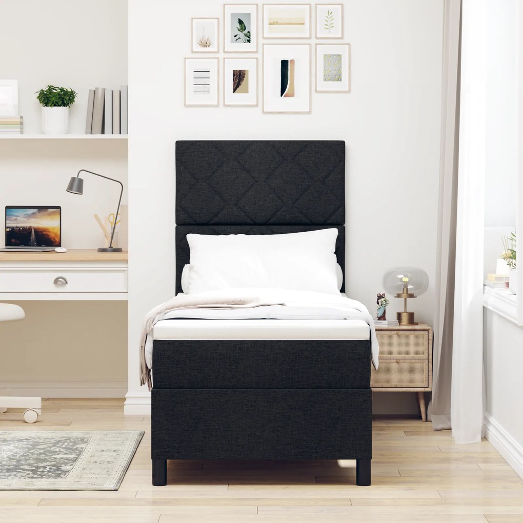 Cama Box com Colchão Preto 80x200 cm Tecido