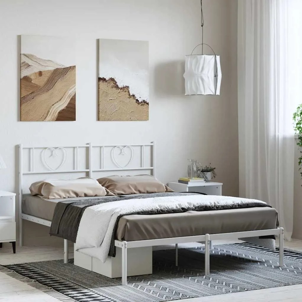 Estrutura de cama com cabeceira 135x190 cm metal branco