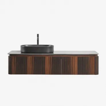 Conjunto De Móvel De Casa De Banho Suspenso Em Madeira Lavena Madeira Escura & Oval Aço Inoxidável ↔︎60 Cm Lima - Sklum