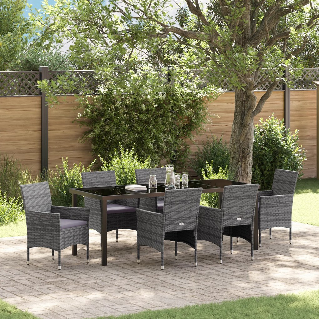 vidaXL Conjunto de Jantar Jardim 7 Peças Cinza Rattan Poliéster
