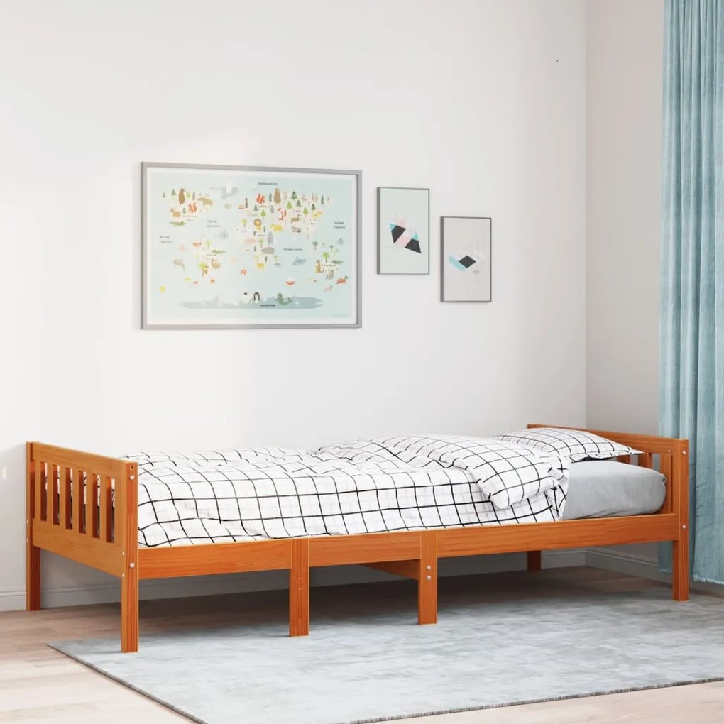 Cama de criança sem colchão 90x190 cm pinho maciço castanho-mel