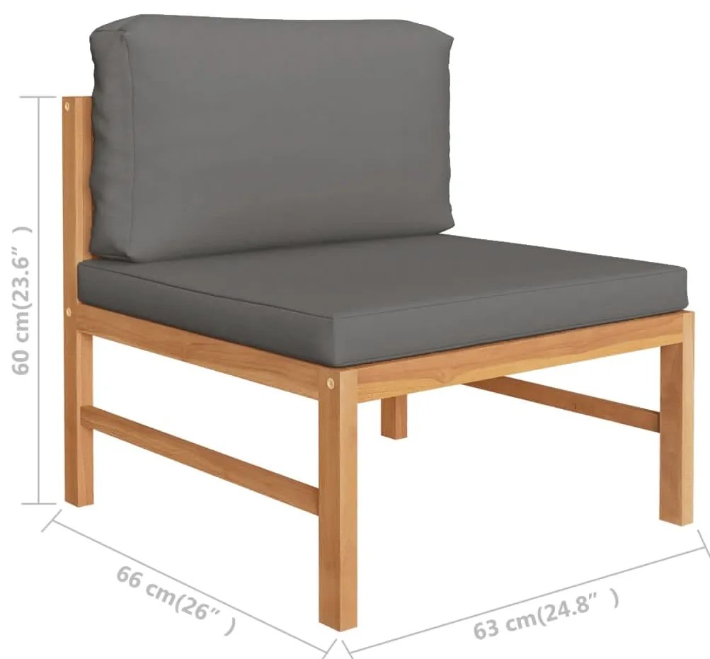 2 pcs conj. lounge de jardim c/ almofadões cinza-escuro teca