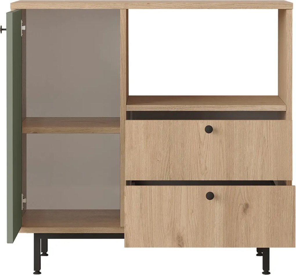 Aparador de cozinha "Toledo" - Carvalho e Verde - 88x85x35.5cm - Desig