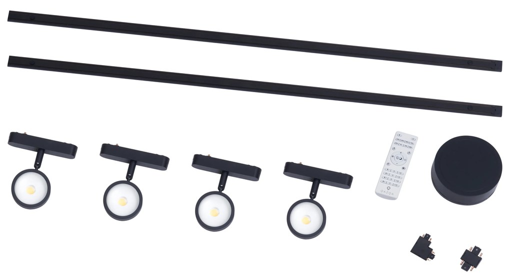 LED Sistema de iluminação de trilho moderno com 4 focos pretos monofásicos - Magnetic Lance Moderno