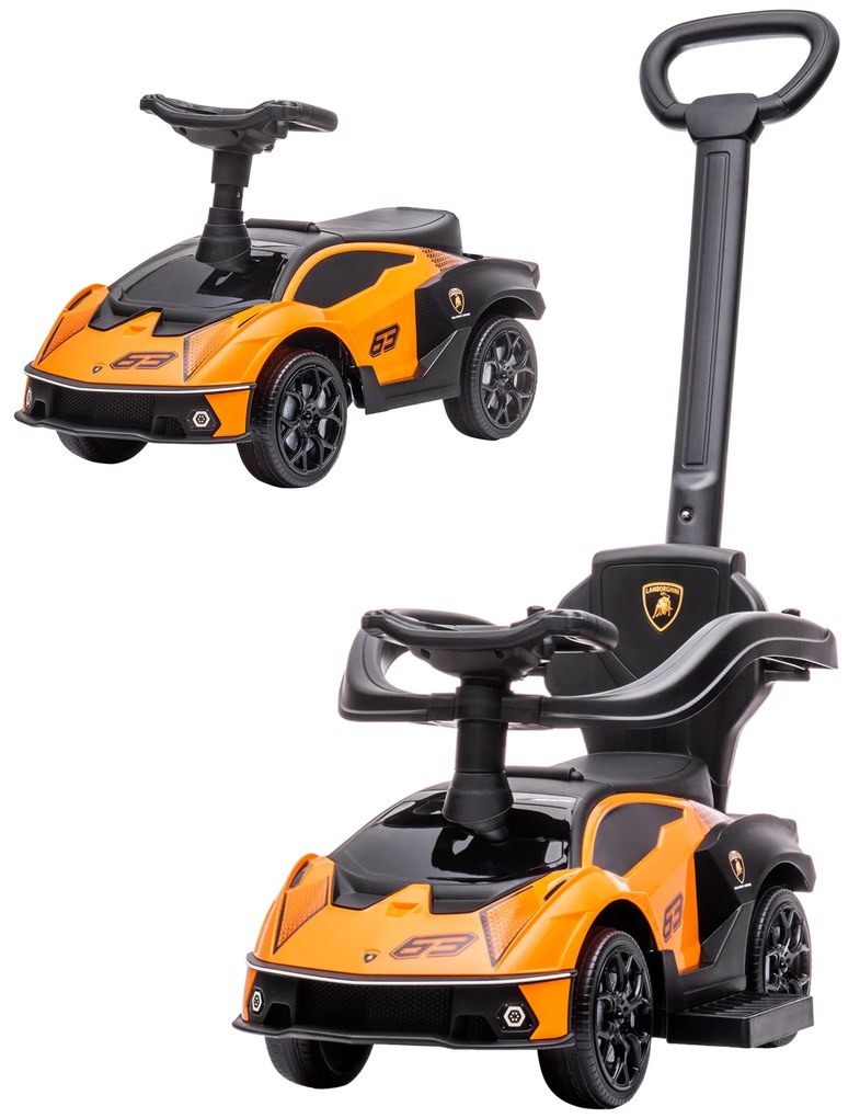 Carro Andarilho Lamborghini Essenza SCV2 Carro Andador com Buzina Guiador e Grade de Segurança 86,5x40x89,5cm Laranja