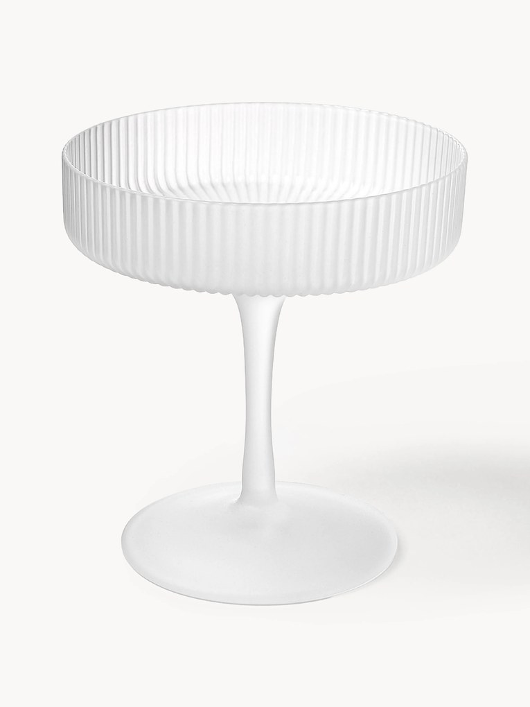 Mouth-Blown Champagne Saucers Ripple with Groove Relief, Set of 2