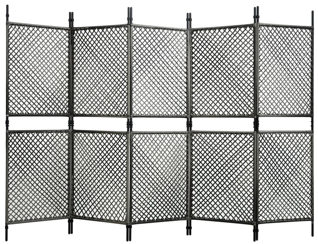 vidaXL Divisória de quarto com 5 painéis 300x200 cm vime PE antracite