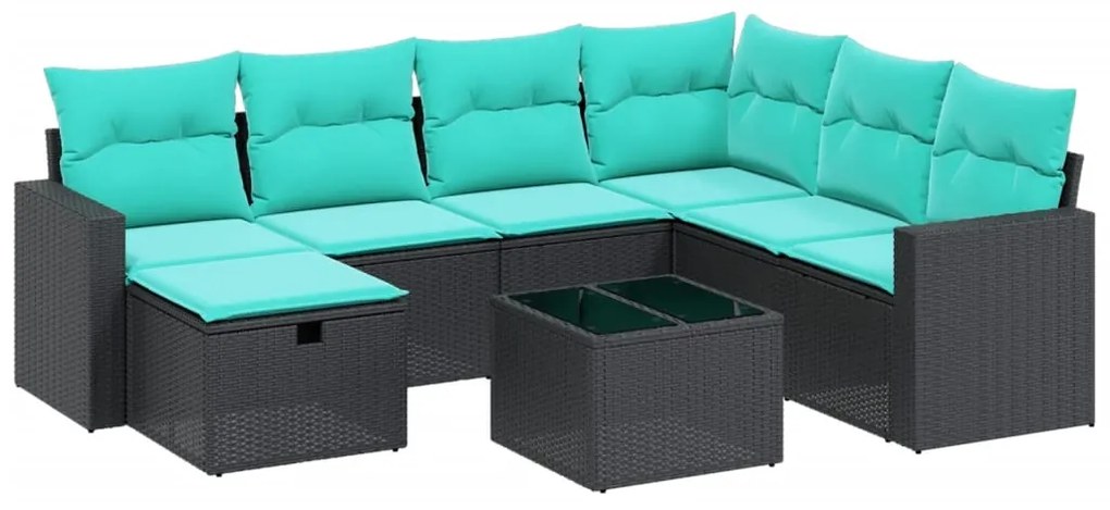 7 pcs conjunto de sofás p/ jardim com almofadões vime PE bege
