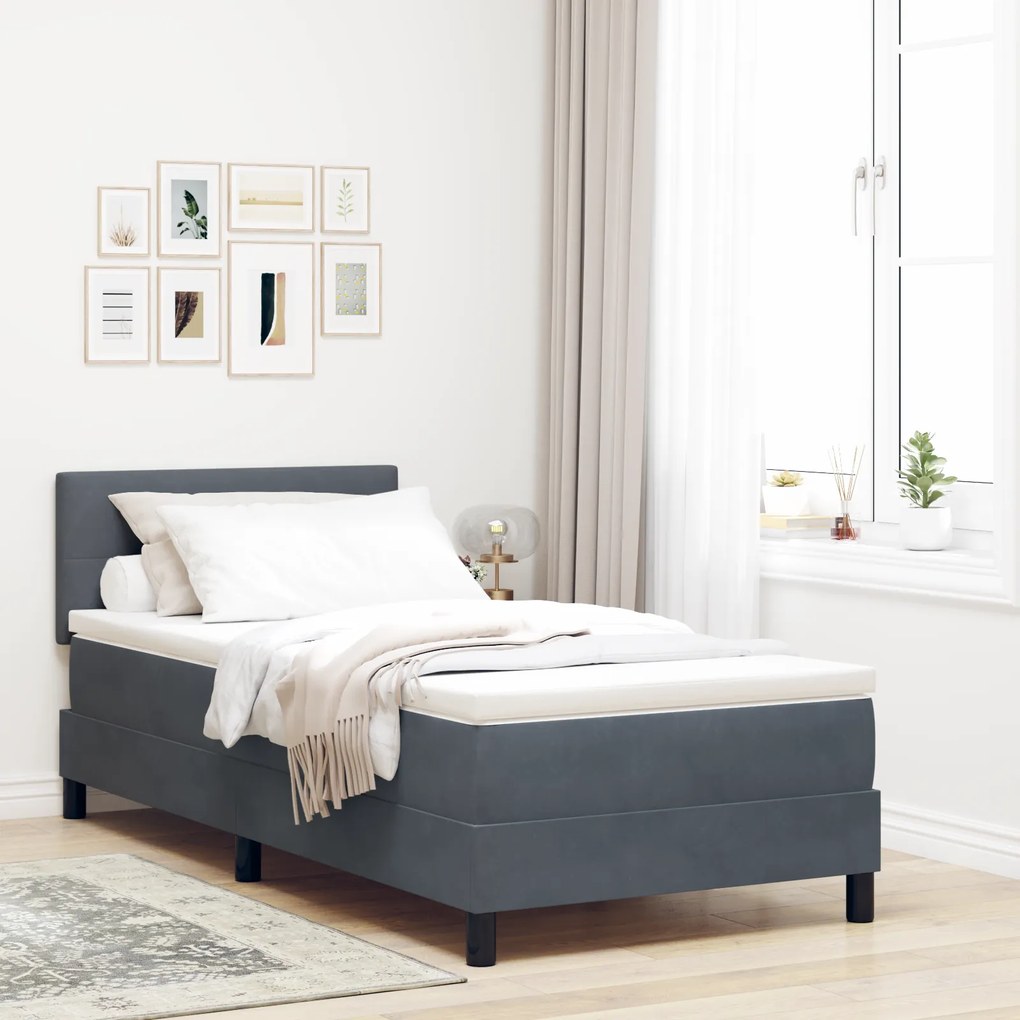 Cama Box com Colchão vidaXL Cinza Escuro 90x200 cm Veludo