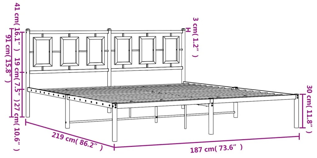 Estrutura de cama com cabeceira 183x213 cm metal branco