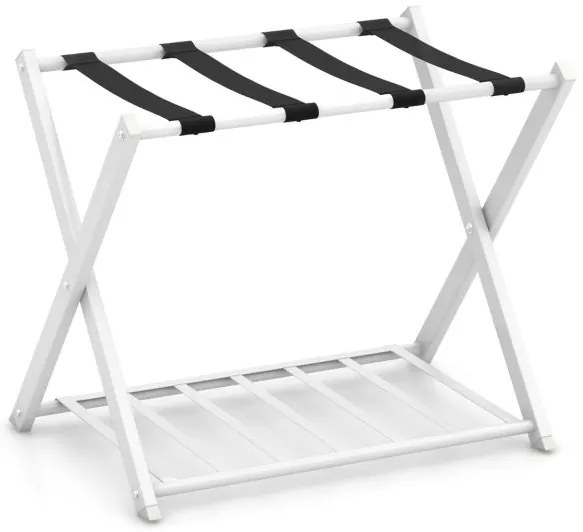 Conjunto de 2 suportes para malas, porta-bagagens dobrável com design de 2 níveis, branco