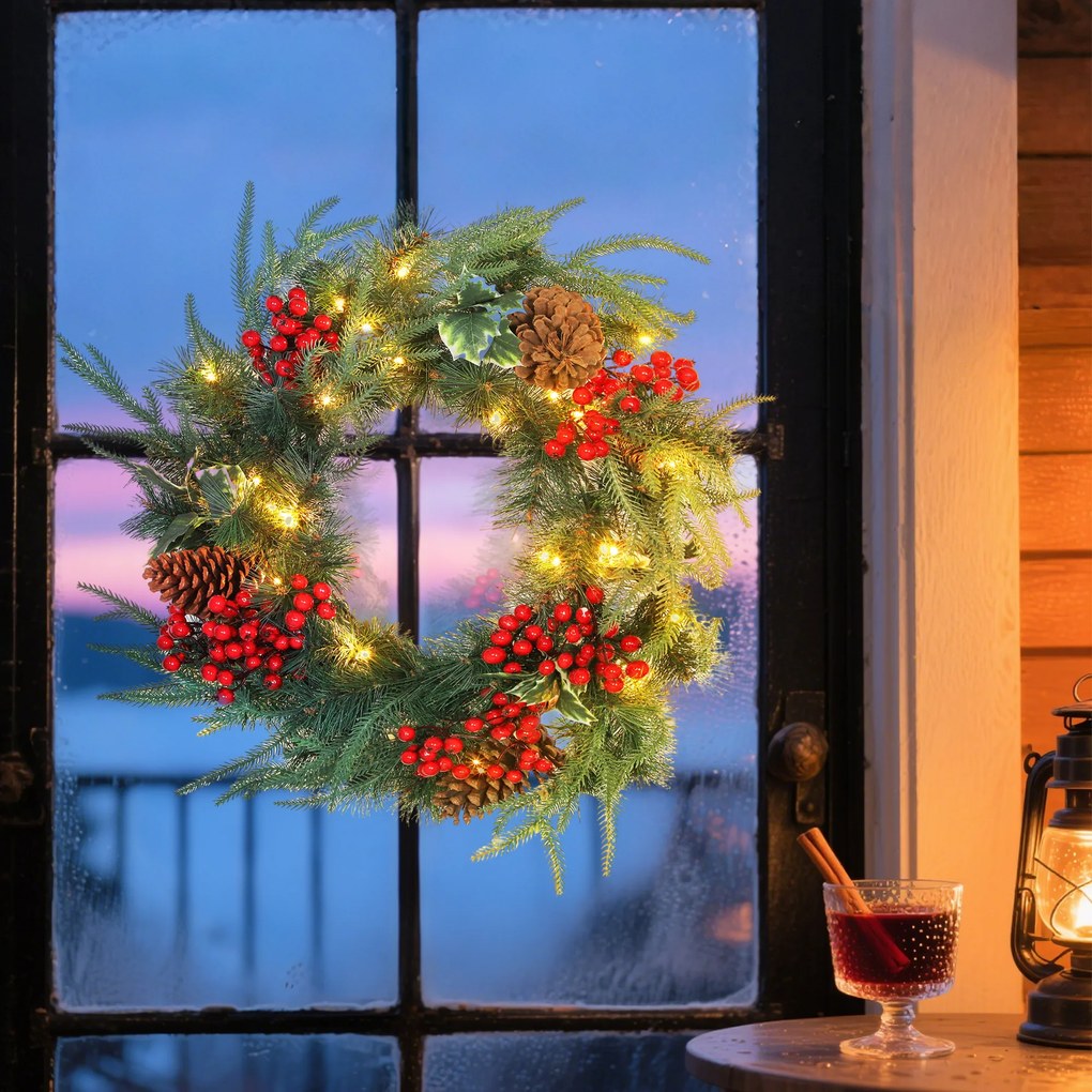 Grinalda de Natal Luminosa, 60 x 60 x 8 cm, 35 LED com Temporizador, Verde