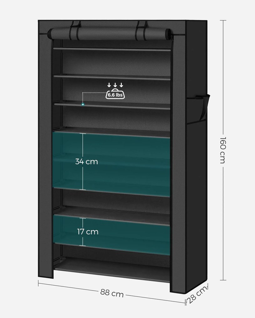 Sapateira tecido com tampa 88 x 28 x 160 cm preto