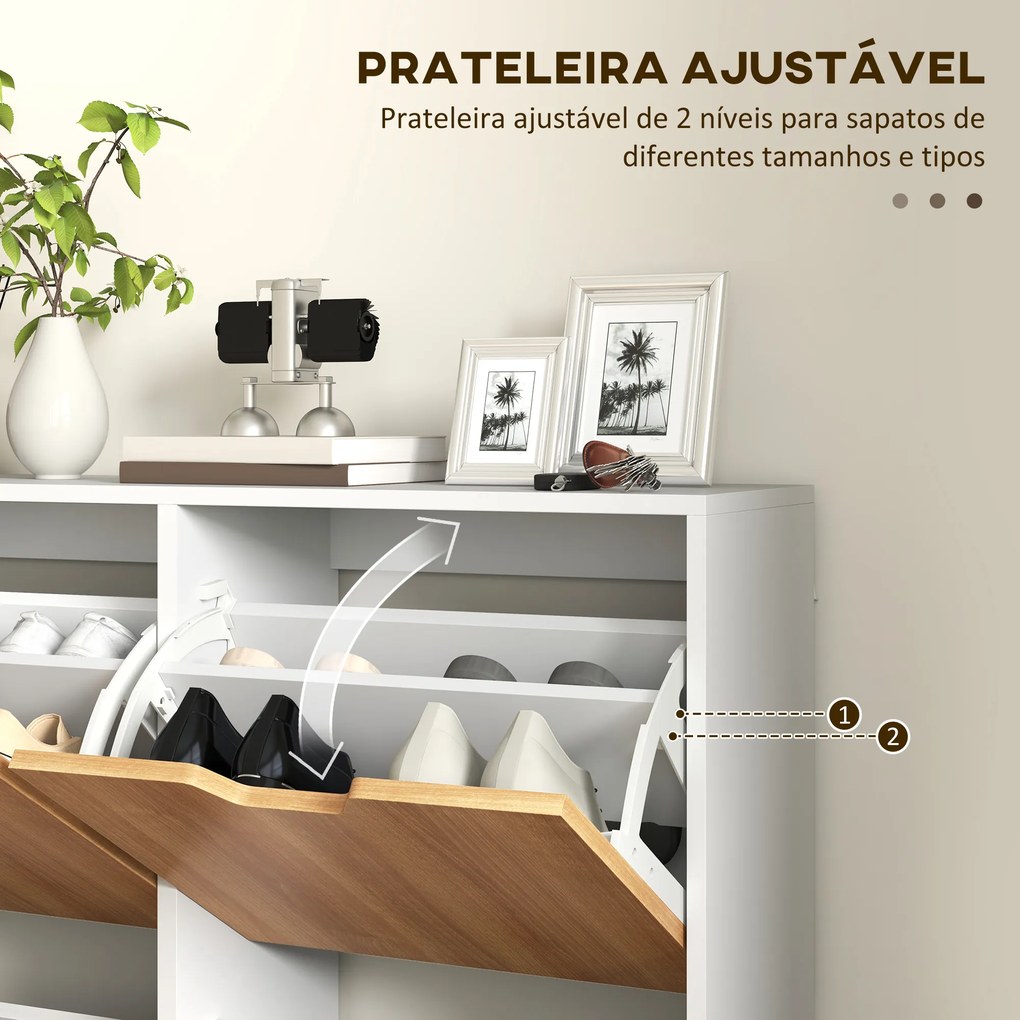 Sapateira para 16 Pares de Sapatos com 4 Gavetas e Prateleiras Ajustáveis 95x26x95 cm Branco e Madeira