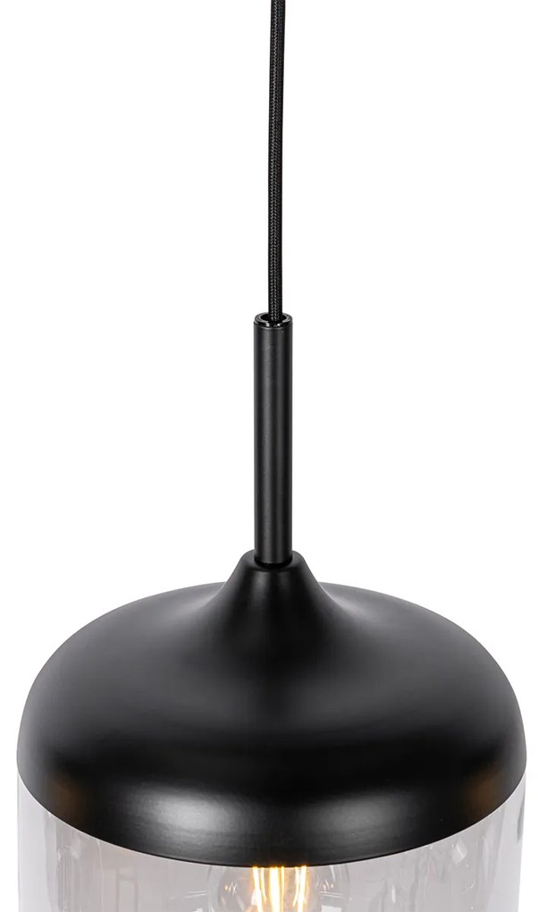 Candeeiro de suspensão design preto com dourado e vidro fumê 4-luzes - Kyan Design
