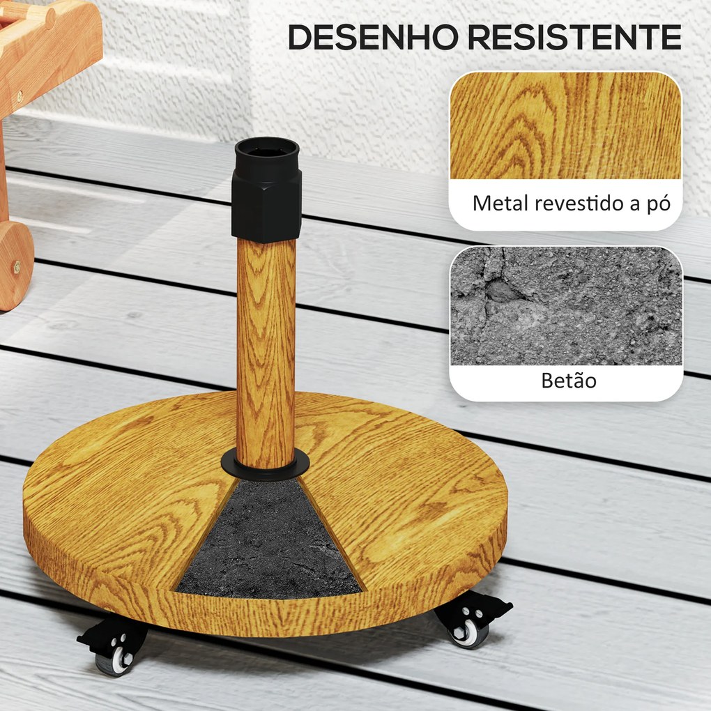 Base para Chapéu de Sol Redonda com Rodas Base para Chapéu de Sol com Preenchimento de Cimento 24,5 kg Ø48x44 cm Madeira