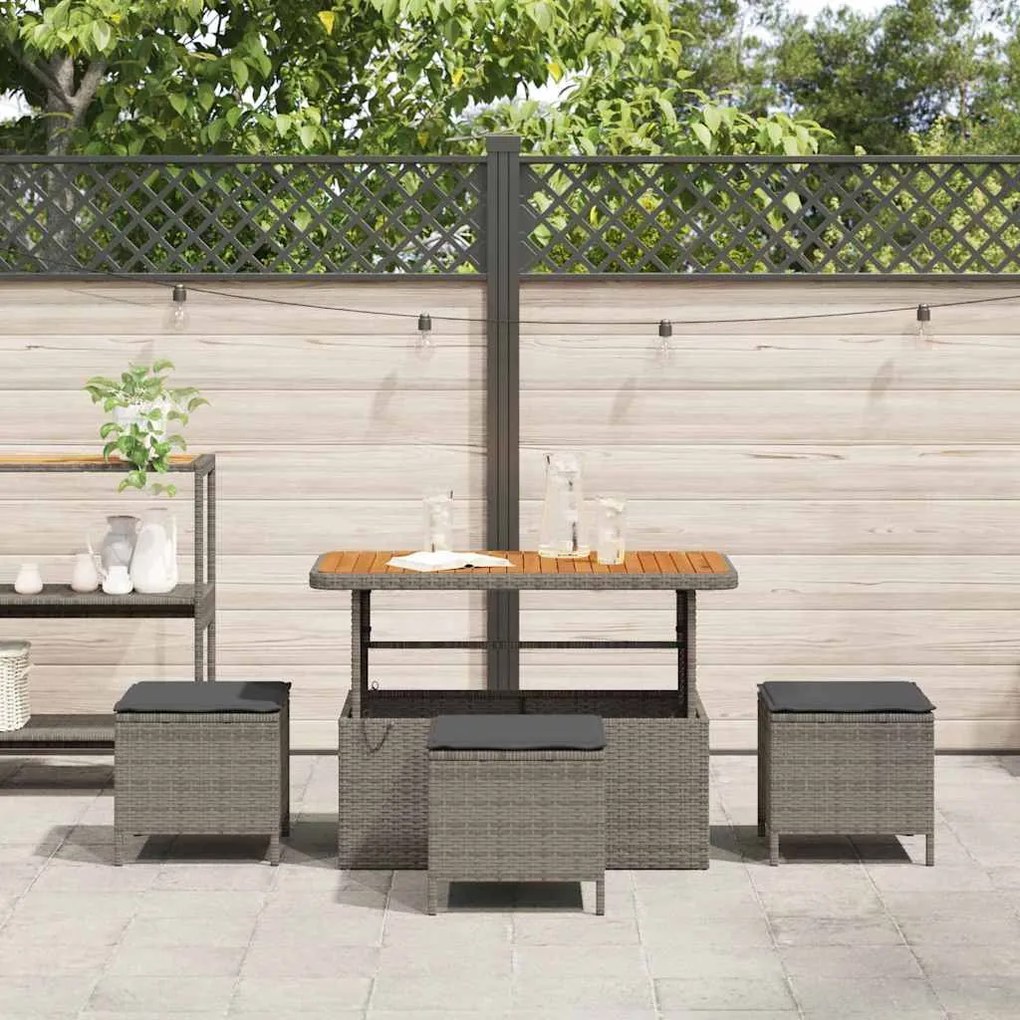 Conjunto de Jantar para Jardim de 4 Peças com Almofadas Cinza em Ratta