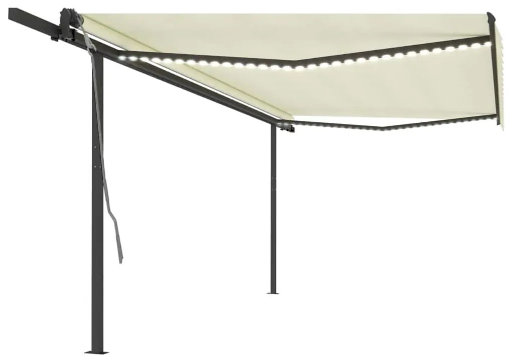 vidaXL Toldo retrátil manual com luzes LED 5x3 m cor creme