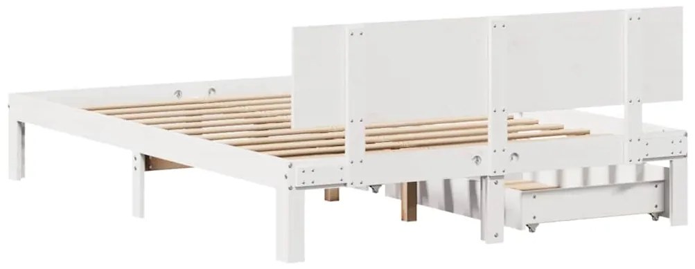 Estrutura de cama com gavetas 140x190 cm pinho maciço branco