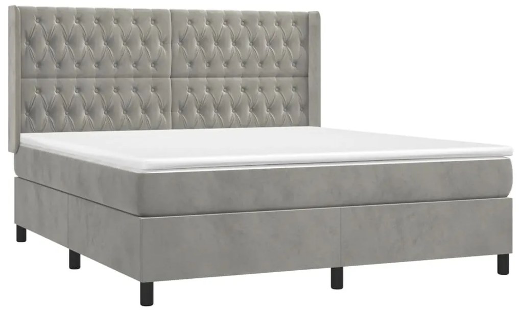 Cama box spring c/ colchão/LED 160x200 cm veludo cinzento-claro