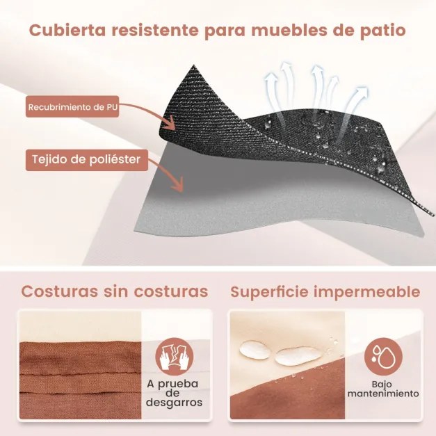 Capa impermeável para mesas redondas de exterior para conjuntos de móveis com fivelas de ventilação e cordões Cobertura impermeável 183 cm (M) Bege