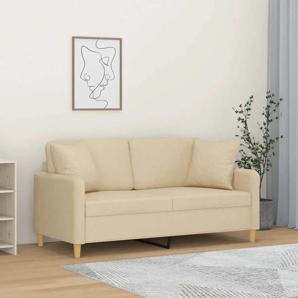 Sofá 2 lugares + almofadas decorativas 140 cm tecido cor creme