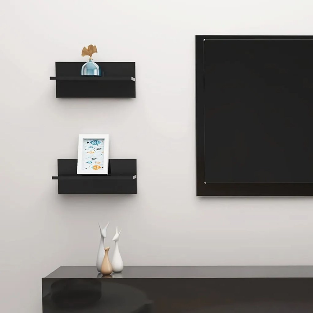 vidaXL Estantes de parede 2 pcs 40x11,5x18 cm preto brilhante