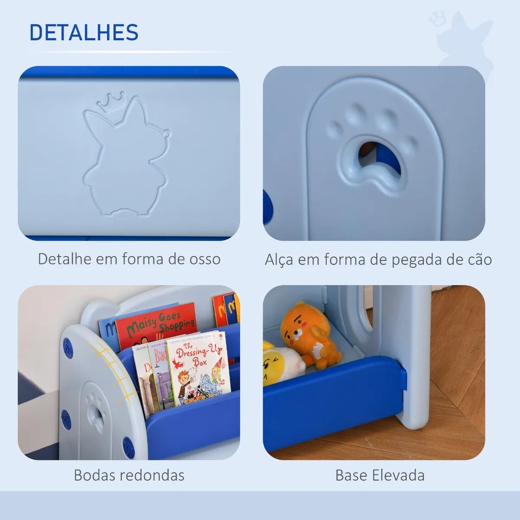 Estante Infantil de Brinquedos e Livros para Crianças com 2 Prateleiras e Caixa de Armazenamento com Tampa Dobrável para Habitação Infantil 70x33x62,5