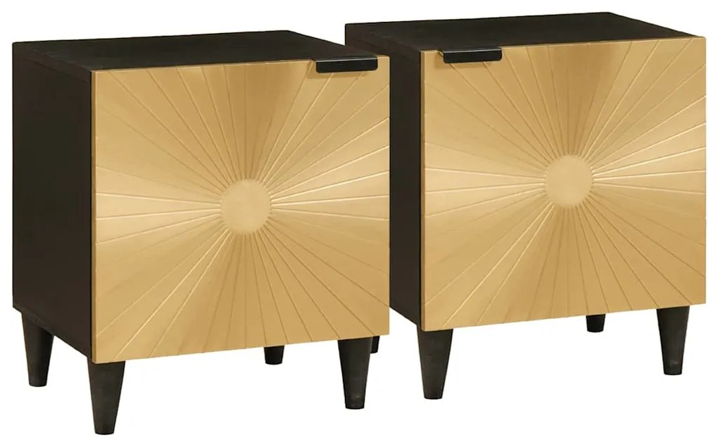 vidaXL Armário de Cabeceira 2 pcs Preto e Ouro 40 x 33,5 x 46 cm