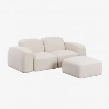 Sofá Modular E Pufe Bastian De 2 Peças Chenille Grossa Branca - Sklum