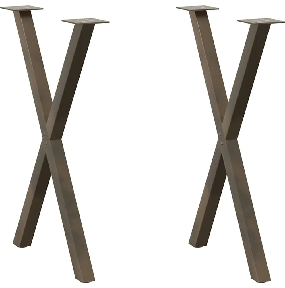vidaXL Pés para mesa de jantar em formato de X, 2 peças, aço natural, 57x(72-73) cm, aço
